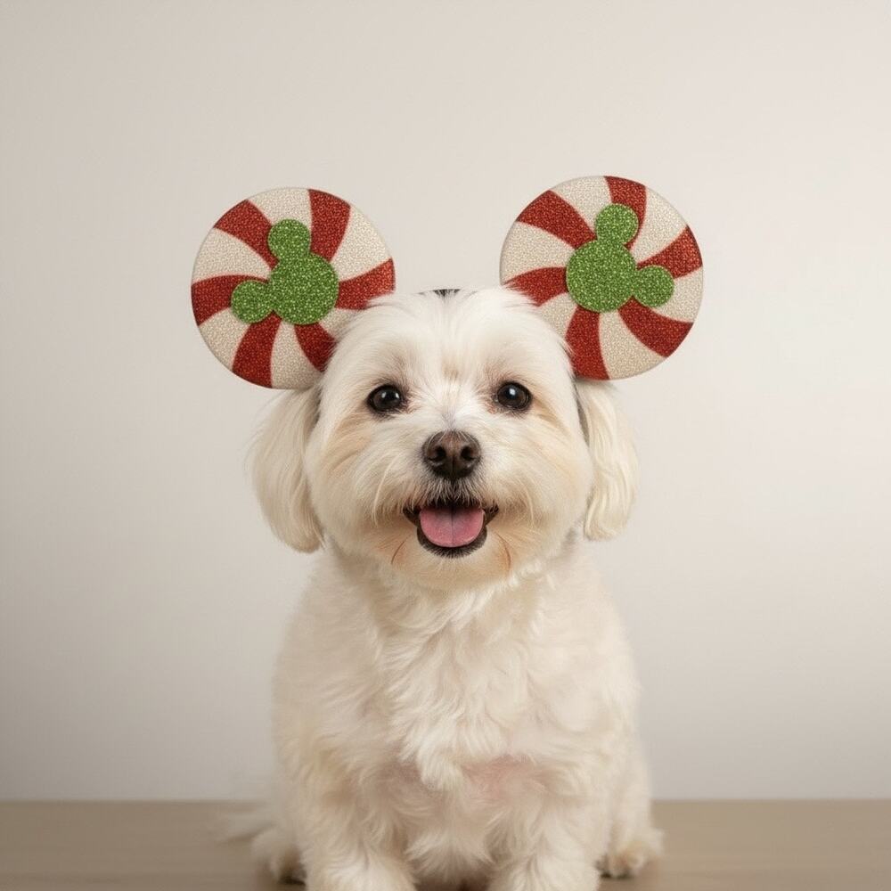 NWT Disney Rubies Pets Mickey Sequined Peppermint Holiday Ears Accessory S/M
